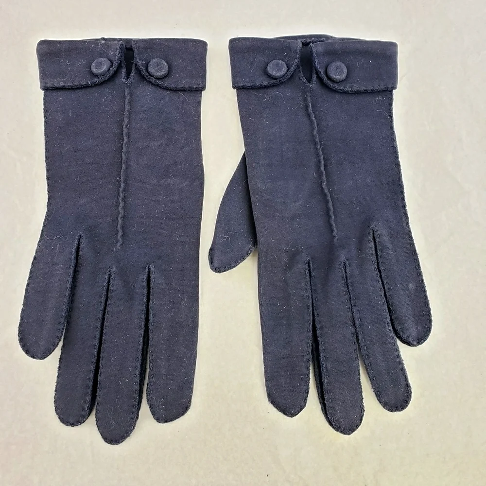 Vtg Van Raalte Navy Cotton Cuffed Gloves USA 6.5